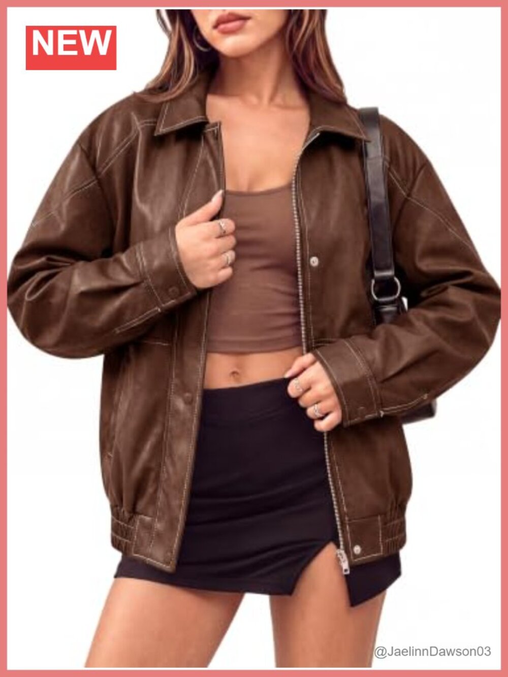 Oversized Distressed Textured Faux Leather Bomber Jacket